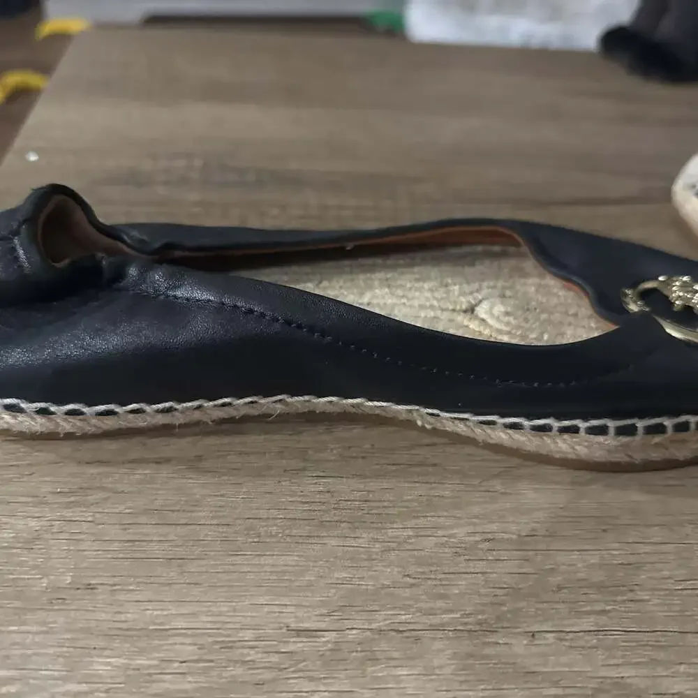 COACH Women's Flats Size 7.5 Shoes Clara Leather Ballet Black Gold G4839 EUC - Picture 7 of 8
